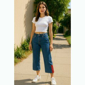 Tommy Jeans Tommy Girl Y2K Women’s Sz 9 Cropped Wide Leg Jeans Embroidered Stars